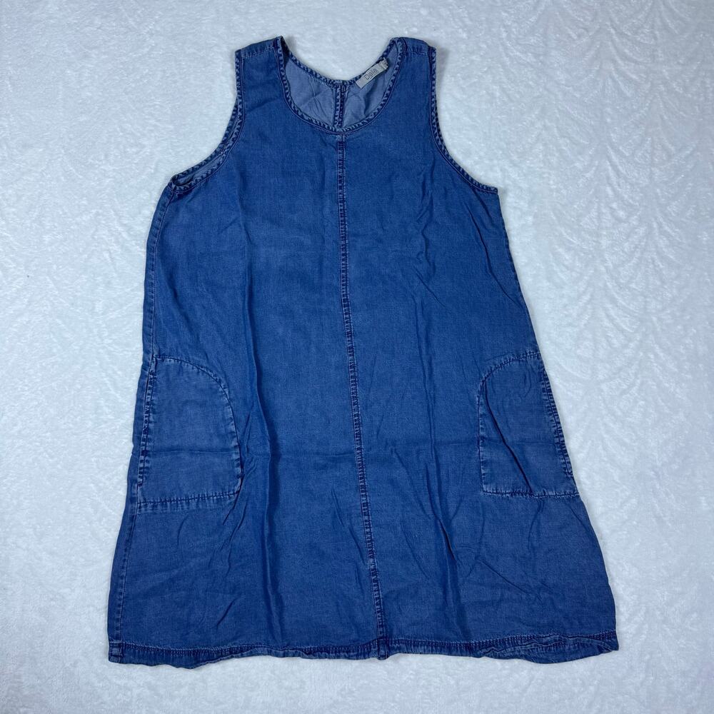 Dalia Women's M Tencel‎ Sleeveless Blue Denim Shift Dress Side Pockets Keyhole